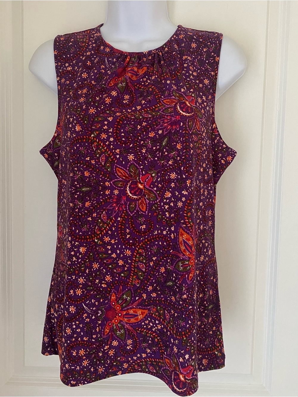 Chaps Purple Boysenberry Paisley Floral Sleeveless Top M Y2K Airy Boho Summer